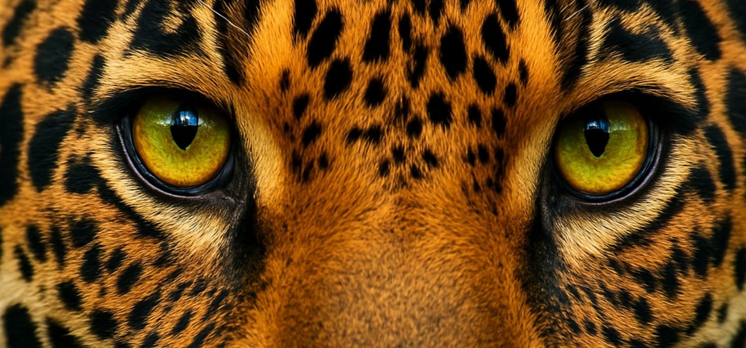 olhos da onça pintada olhando diretamente para camera